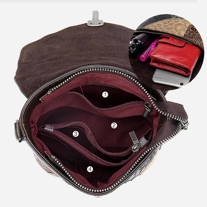 Handytasche für Damen, Vintage, Folk-Custom, Umhängetasche aus Rindsleder