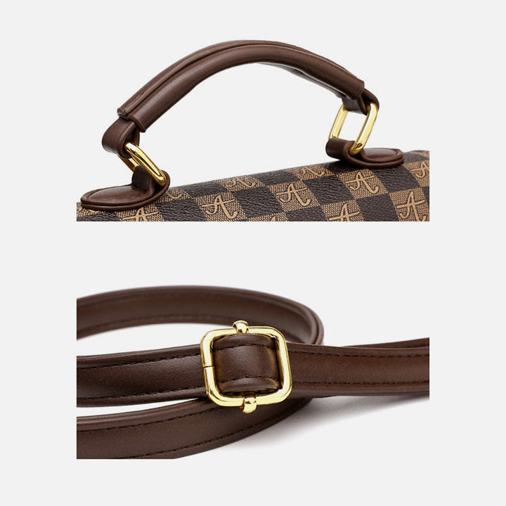 Klassische karierte Prägung Handtasche Damen Vegan Leder Retro Umhängetasche