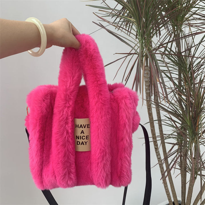 Umhängetasche für Damen, einfarbig, Kunstfell, große Handtasche