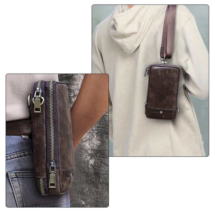 Multifunktionale Vintage-Tasche aus echtem Leder mit großem Fassungsvermögen und Schultergurt 
