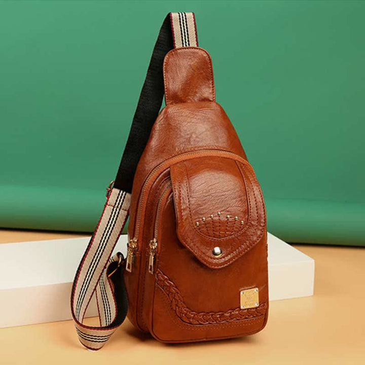 Kleiner Sling-Rucksack aus Kunstleder, Mehrzweck-Brusttasche mit Doppelreißverschluss, Rushsack