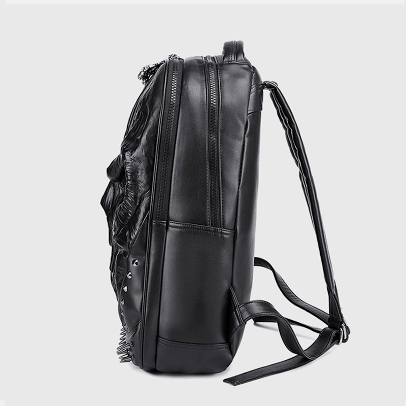 3D Totenkopf Punk Nieten Leder Rucksack Wasserdicht Geprägte Geister Kopf Knapsack