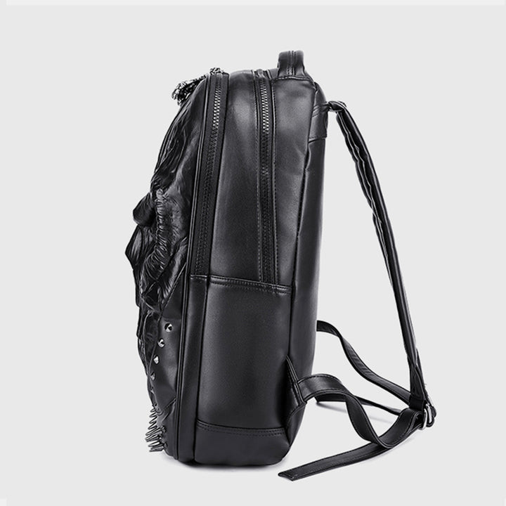 3D Totenkopf Punk Nieten Leder Rucksack Wasserdicht Geprägte Geister Kopf Knapsack