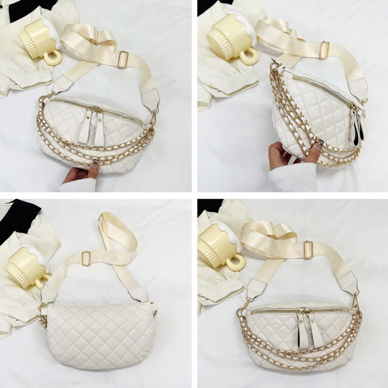 Rhomboid gesteppte Brusttasche Damen Gürteltasche mit Kettendekor