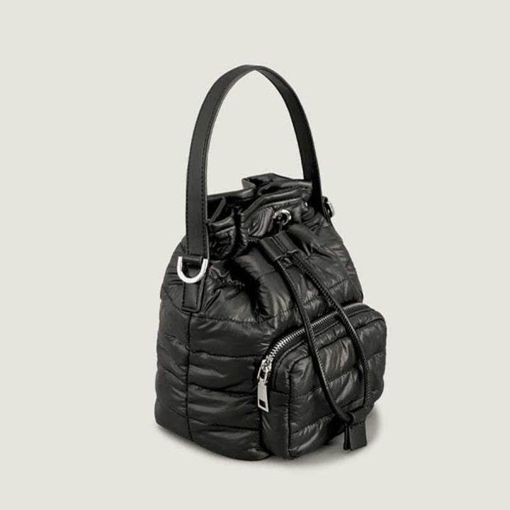 Puffer-Beuteltasche mit Kordelzug für Damen, Daunen-Umhängetasche, gesteppte Umhängetasche