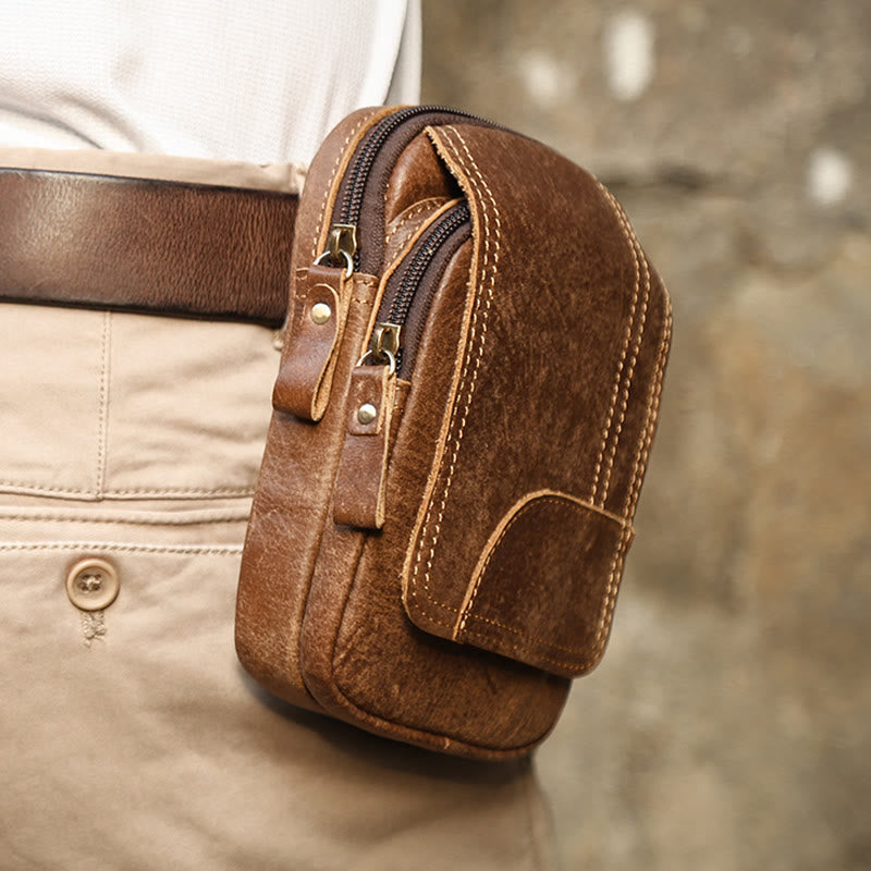 Gürteltasche für Herren, für den täglichen Gebrauch im Freien, Retro-Gürtelschlaufen aus echtem Leder