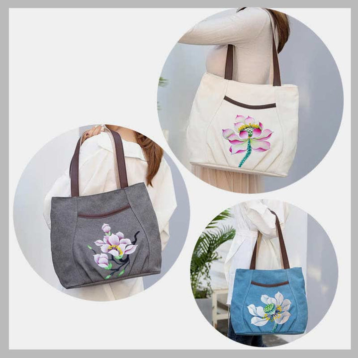 Lässige Canvas-Tragetasche mit mehreren Taschen für Damen, Umhängetasche mit Henkel
