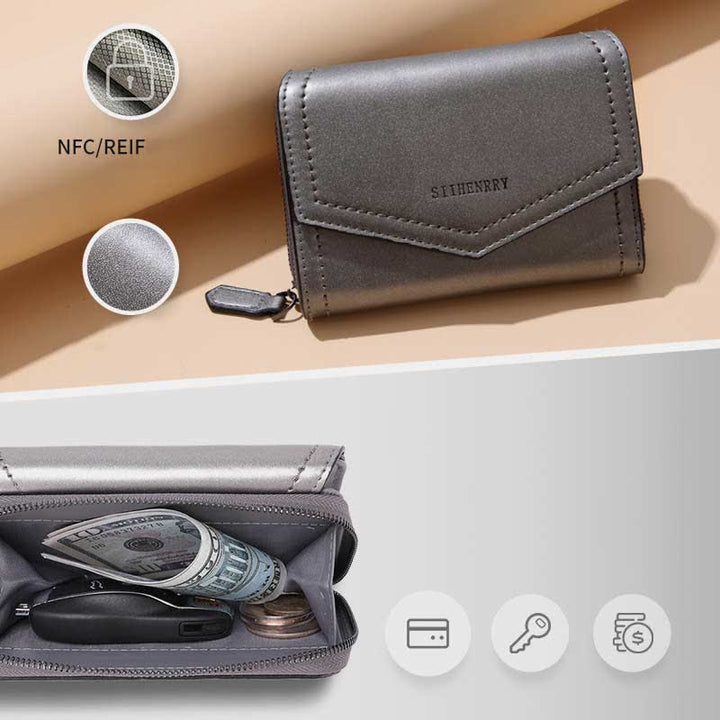 Damen Kurze Bifold Geldbörse Kunstleder Geldbörse RFID Blocking Kartenhalter