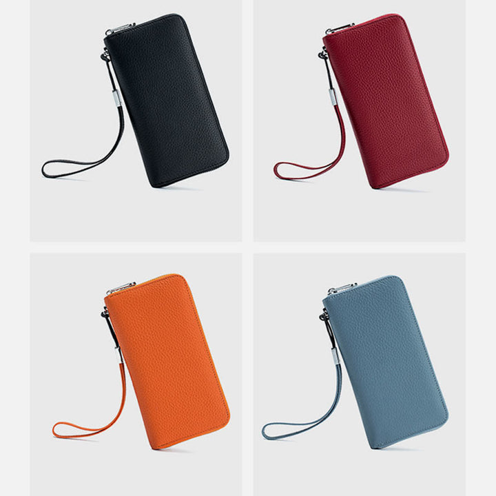 sportliche Lange Brieftasche mit RFID-Schutz, geräumige Leder-Telefonbörse für Damen