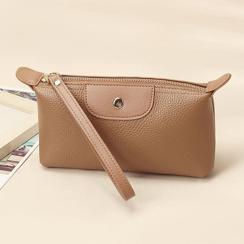 Handliche Clutch aus Leder, leicht, groß, für das Handgelenk, mit Reißverschluss