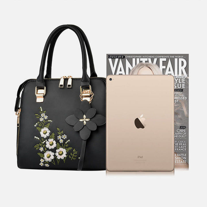 Florale Lederhandtasche für Damen, elegante Umhängetasche