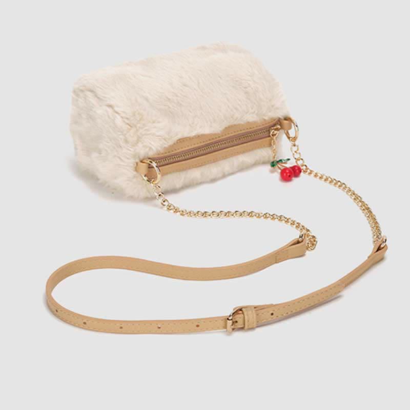 Damen Winter Plüsch Handtasche Flauschige Kirsche Crossbody Schultertasche Hobo Bag