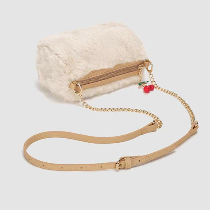 Damen Winter Plüsch Handtasche Flauschige Kirsche Crossbody Schultertasche Hobo Bag