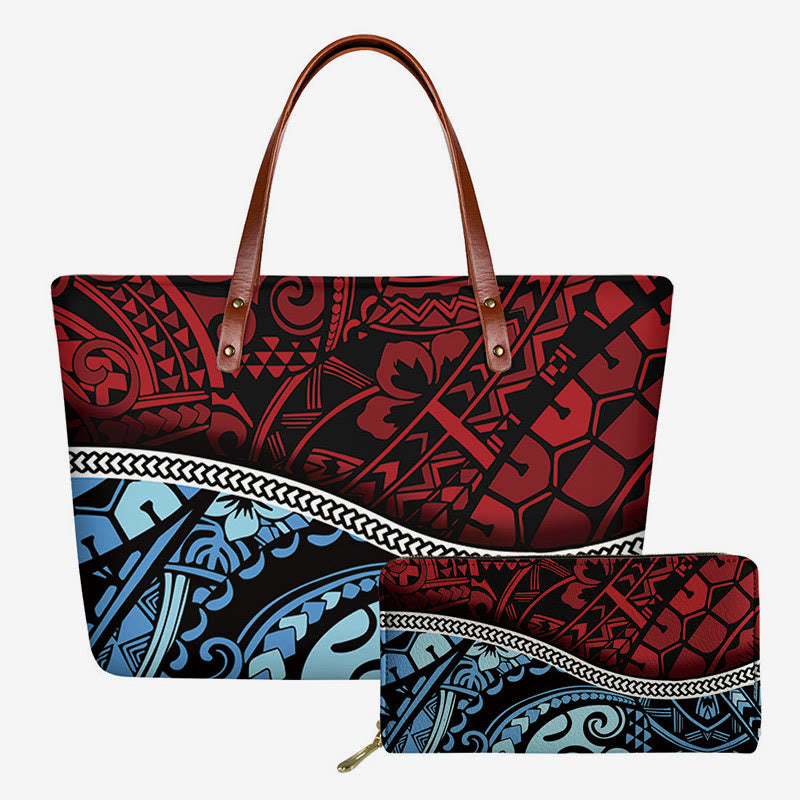 Polynesianisches Taschenset für Damen, lange Geldbörse, Clutch