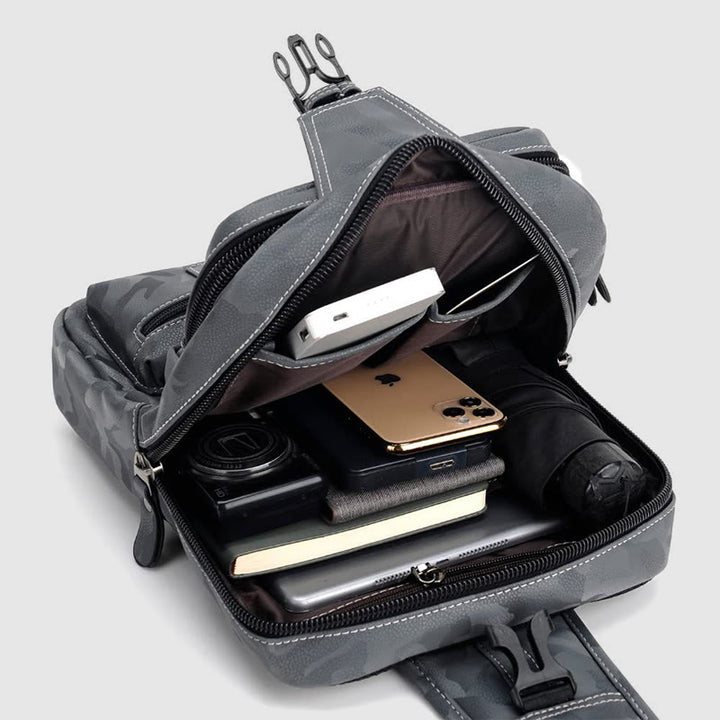 Schultertasche für Herren, Outdoor-Sport, Umhängerucksack aus PU-Leder