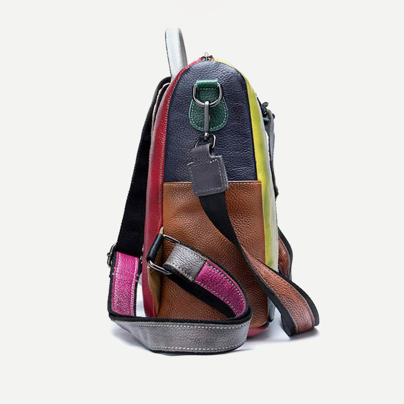 Damen Rucksack Handtasche Cabrio Schultertasche Echtleder Colorblock Casual Daypack
