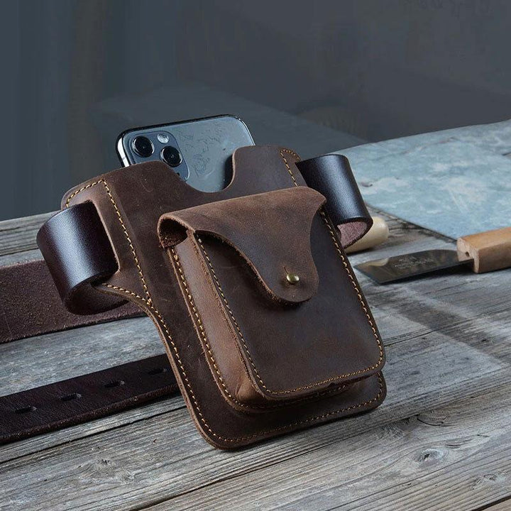 Outdoor Leder Retro Volltonfarbe 7,2 Zoll Handy Gürteltasche