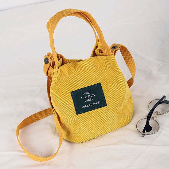 Top-Griff-Tasche für Frauen im Retro-Stil, literarische Cord-Canvas-Handtasche