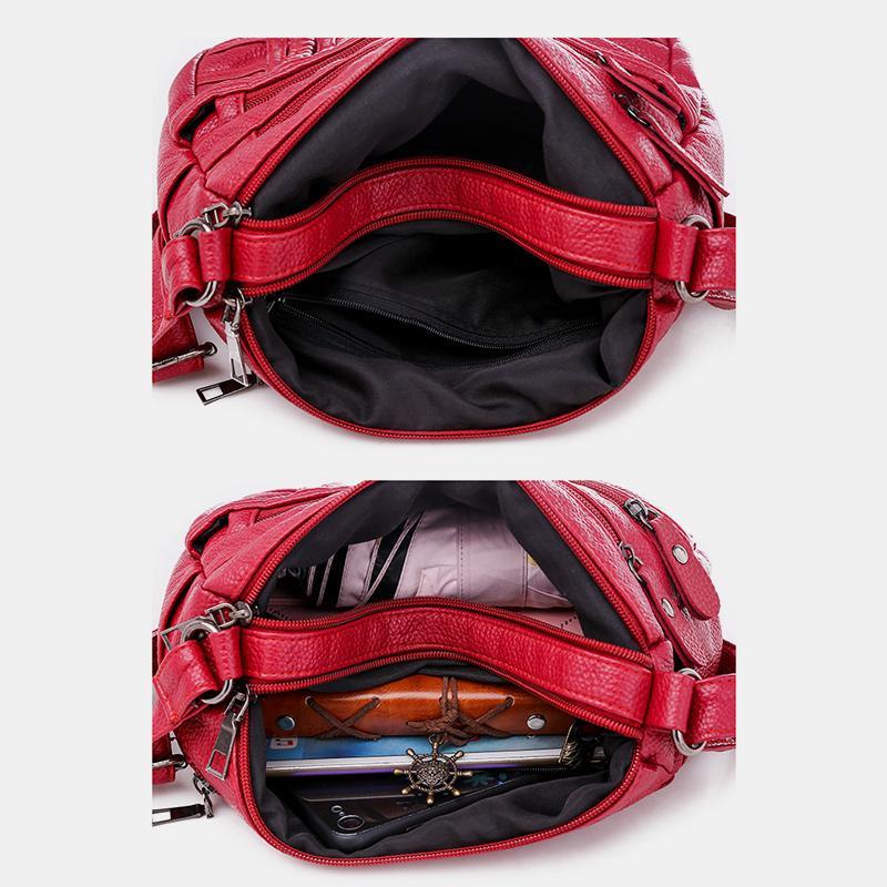 Einfarbige Umhängetasche mit mehreren Taschen