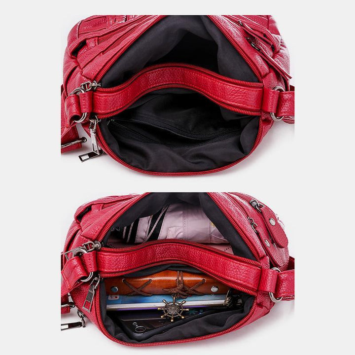 Einfarbige Umhängetasche mit mehreren Taschen