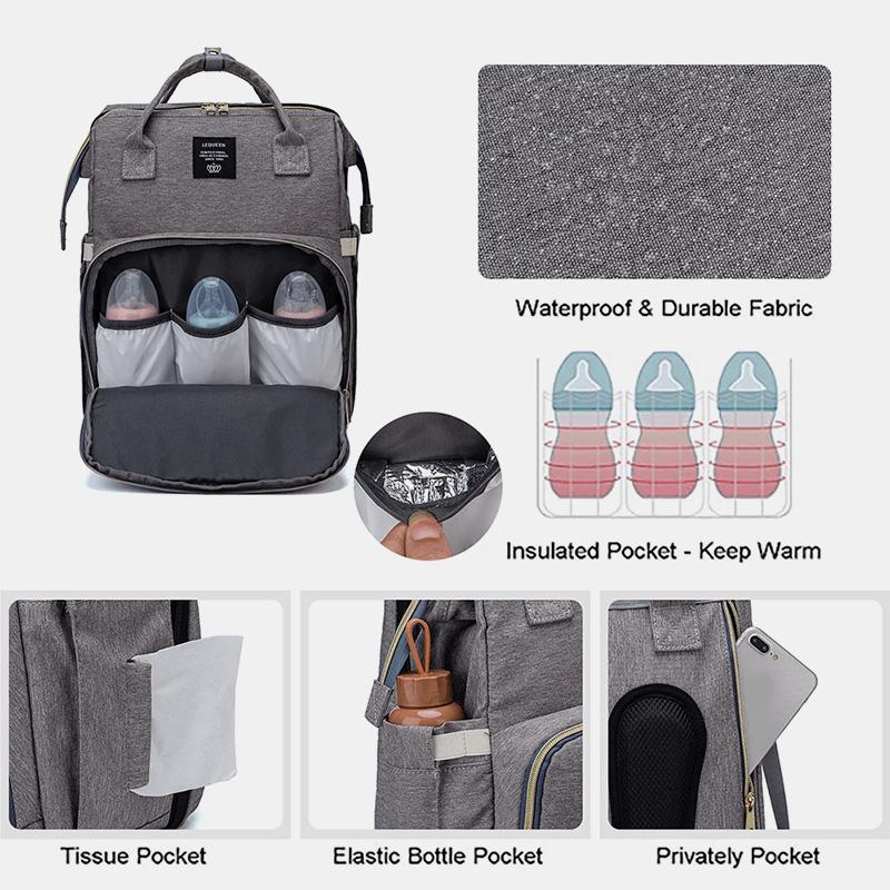 Wickeltasche, tragbarer Reiserucksack mit Wickelunterlage, USB-Aufladung 