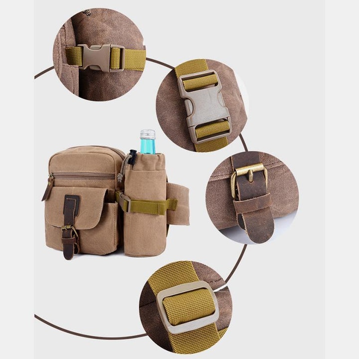Canvas-Gürteltasche für Damen und Herren, Hüfttasche, Brusttasche mit Flaschenfach