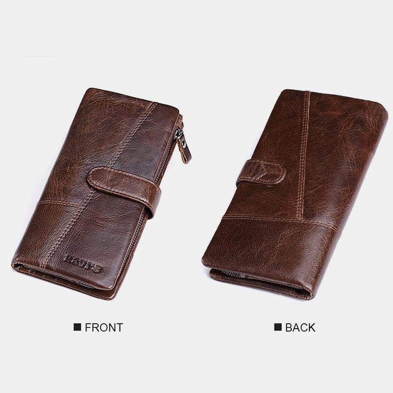 Retro Splicing Lange Schlanke Geldbörse Echtes Leder Dreifach gefaltete Brieftasche