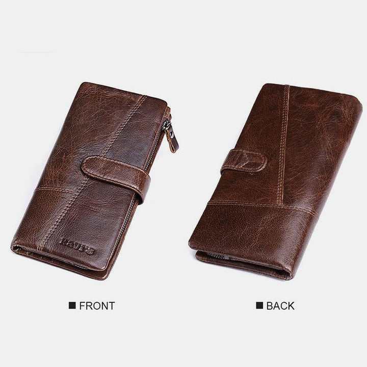 Retro Splicing Lange Schlanke Geldbörse Echtes Leder Dreifach gefaltete Brieftasche