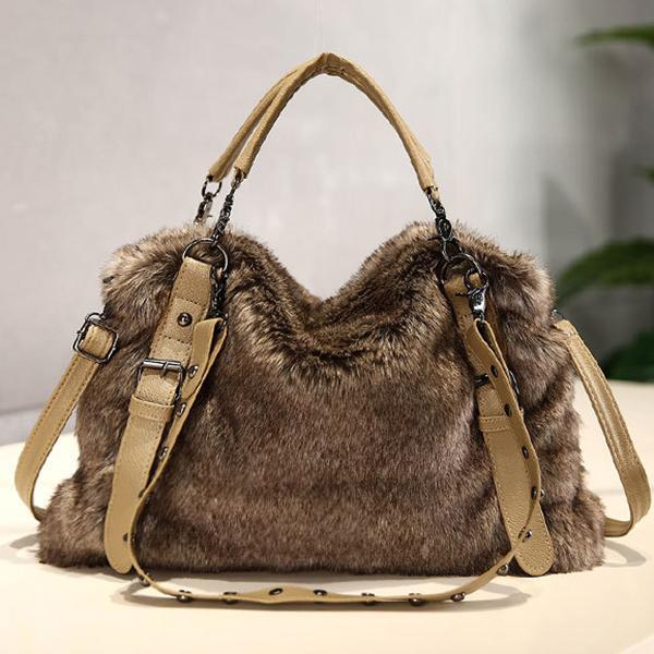 Damen Plüsch Elegante Schultertasche Tote Handtasche