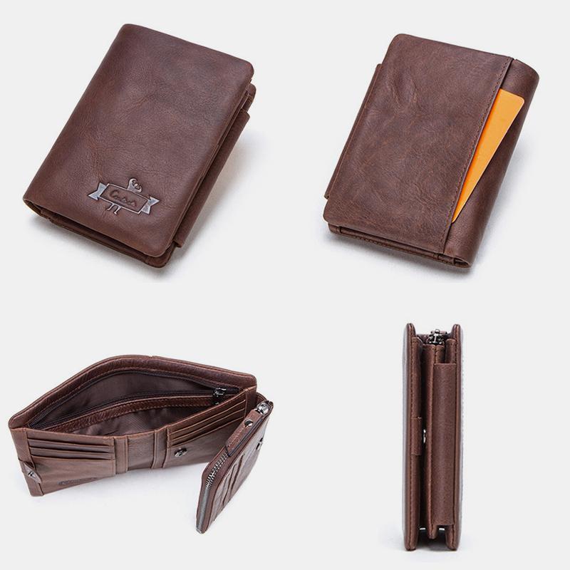Dreifach gefaltete Geldbörse aus Vintage-Leder mit großem Fassungsvermögen
