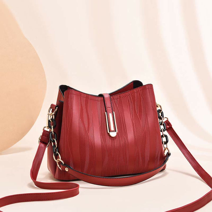 Handtasche mit Streifenmuster für Damen, groß, veganes Leder, Umhängetasche