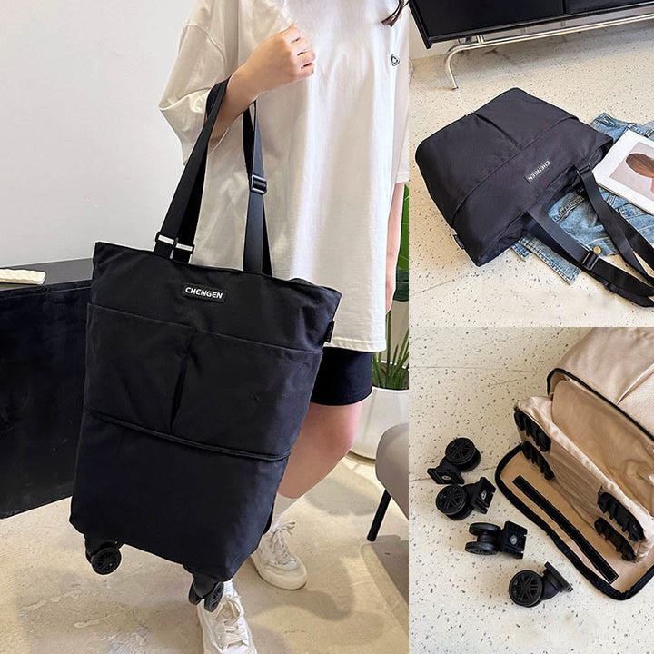 Supermarkt Rolling Tote Abnehmbare Faltbare Räder Schulter Handtasche Für Frauen