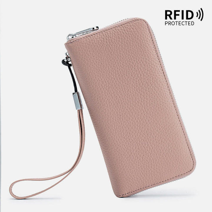 sportliche Lange Brieftasche mit RFID-Schutz, geräumige Leder-Telefonbörse für Damen