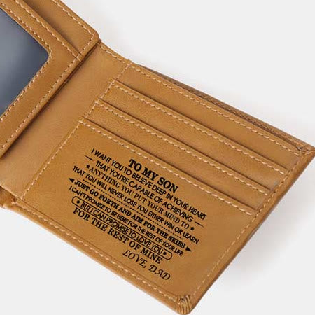Gravierte Herren-Geldbörse, dreifach faltbar, Leder, Kartenhalter, Geschenke für Sohn und Enkel