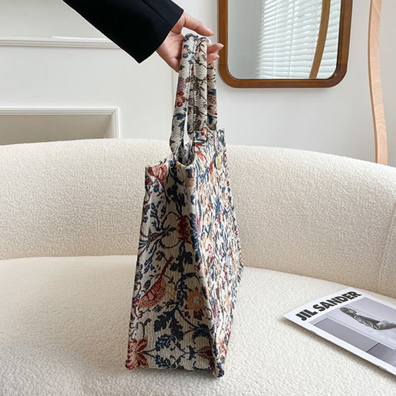 Einkaufstasche für Damen, einfache Retro-Handtasche mit großer Kapazität und Blumenmotiv