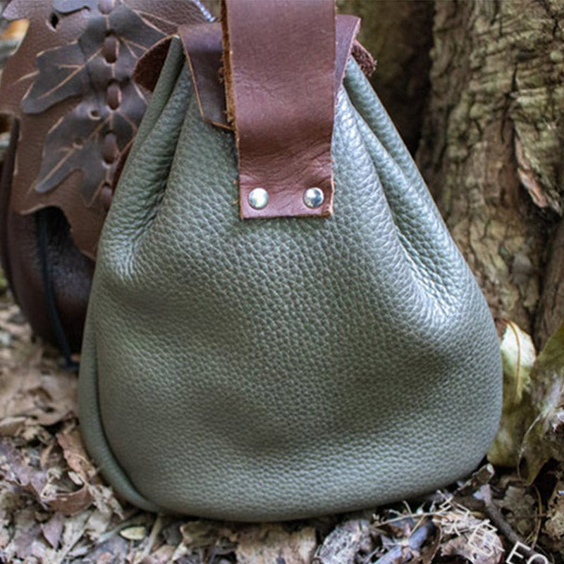 Mittelalterliche Renaissance-Münztasche aus Leder mit Kordelzug, Gürteltasche