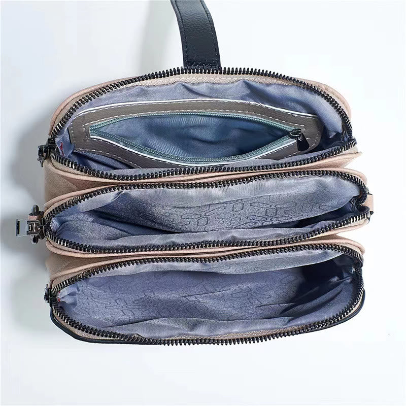 Ledertasche mit drei Fächern für Damen, große Kapazität, karierte Tasche