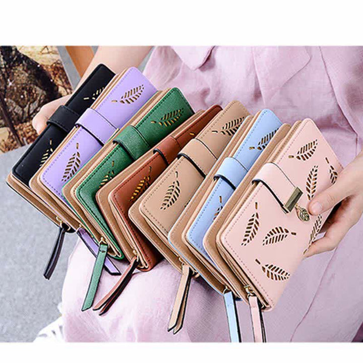 Große Ledergeldbörse für Damen, ausgehöhlt, lang, Clutch