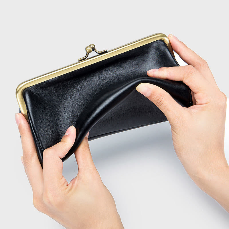 Clutch für Damen, Retro, schlichte Abendtasche aus echtem Leder