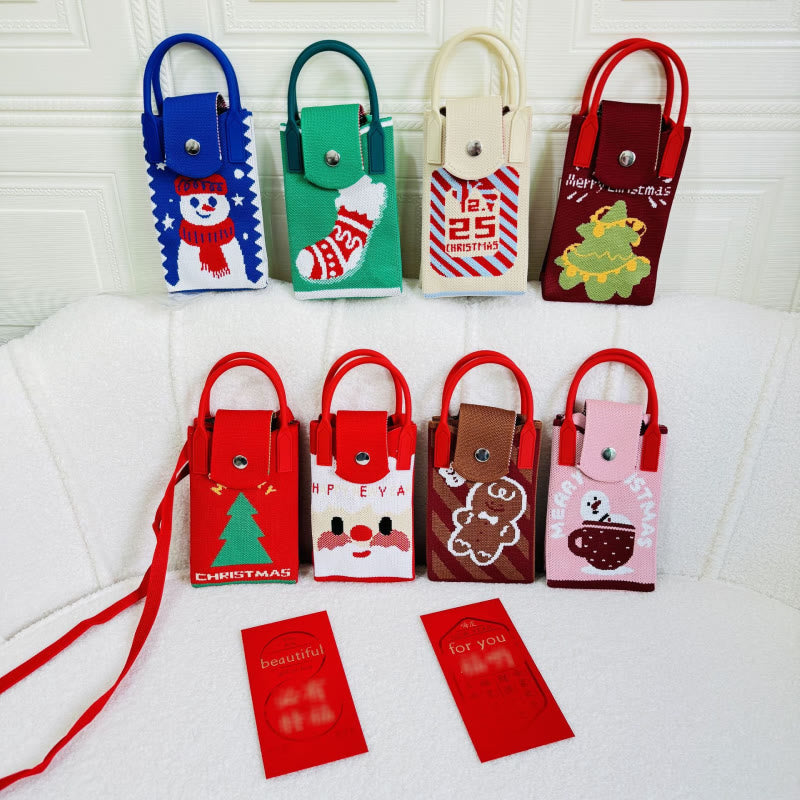 Handytasche im Weihnachtsstil für Damen, gestrickte Umhängetasche