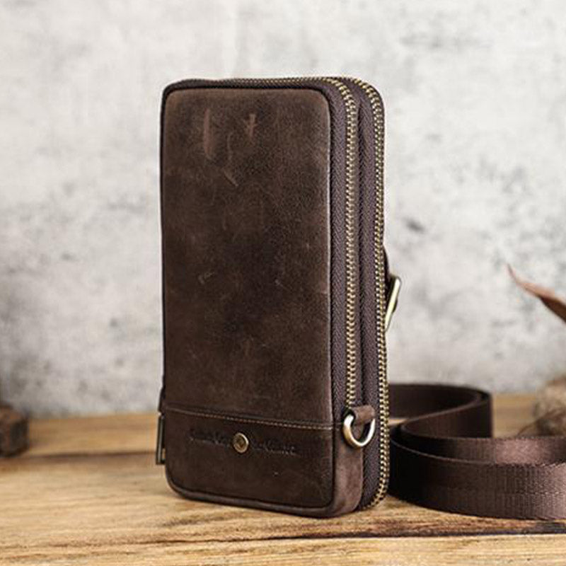 Multifunktionale Vintage-Tasche aus echtem Leder mit großem Fassungsvermögen und Schultergurt 