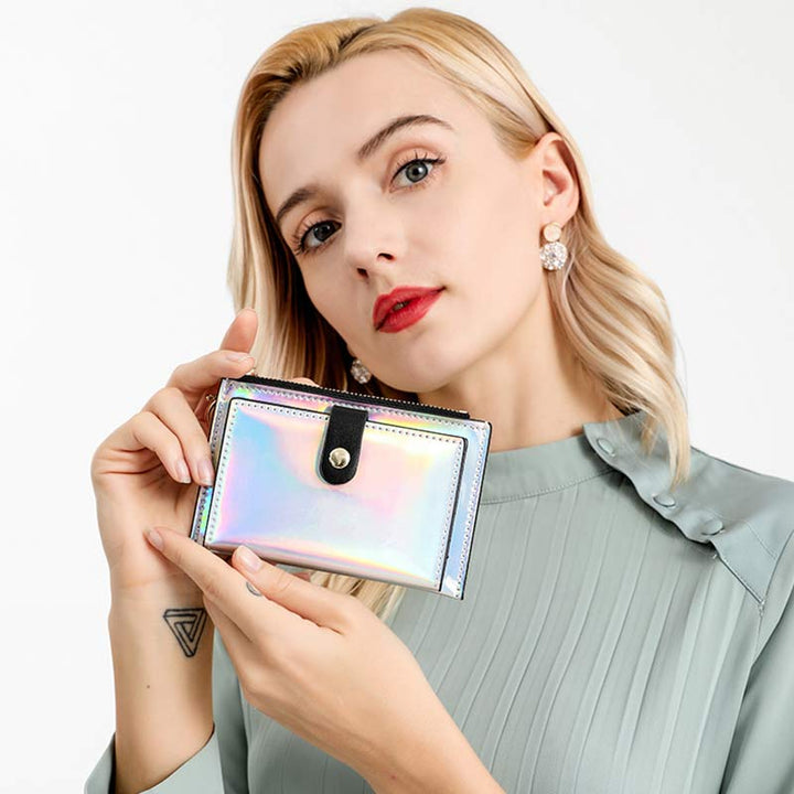 Schillernder Laser, minimalistischer Kartenhalter, Münzfach, Geldbörse für Frauen und Mädchen