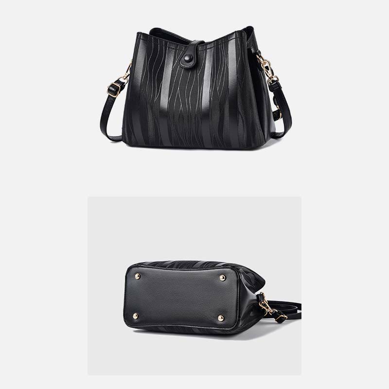 Handtasche mit Streifenmuster für Damen, groß, veganes Leder, Umhängetasche