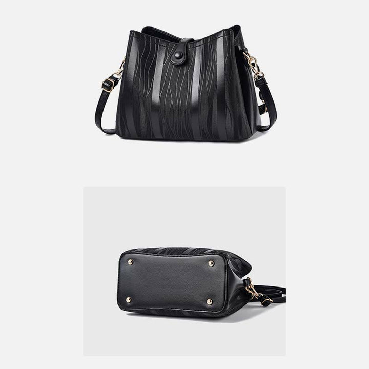 Handtasche mit Streifenmuster für Damen, groß, veganes Leder, Umhängetasche