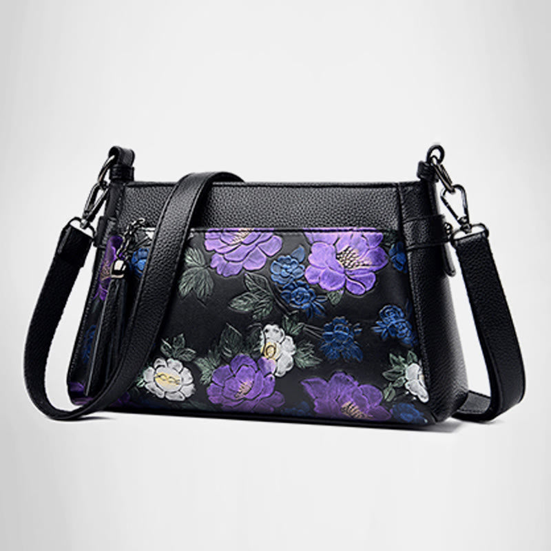 Umhängetasche mit Blumenmuster für Damen, Geldbörse mit Quaste und Libellen-Print