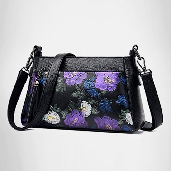 Umhängetasche mit Blumenmuster für Damen, Geldbörse mit Quaste und Libellen-Print