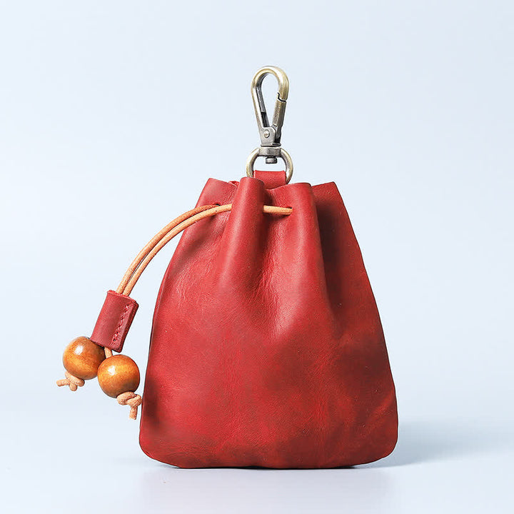 Vintage Münzgeldbörse Echtleder Beutel Brieftasche Kordelzug Aufbewahrungstasche