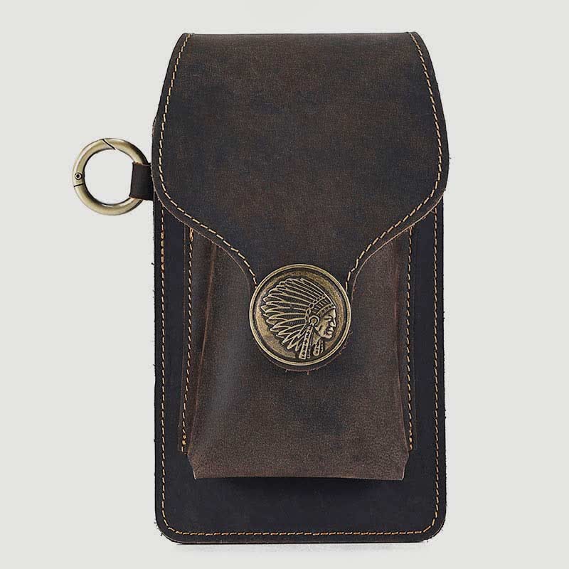 Vintage Leder Flip Handytasche Gürteltasche mit Zigarettenfach