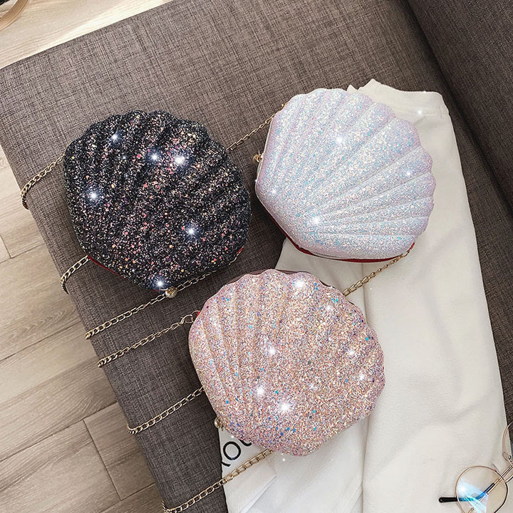 Umhängetasche für Damen, Pailletten, Mini-Muschel, Zubehörtasche
