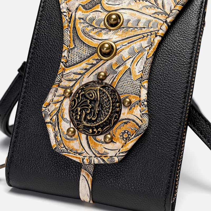 Vintage Handytasche für Damen Nieten Gürteltasche Umhängetasche